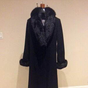 Gorgeous European Marvin Richards Black Fox fur wool long coat size 8